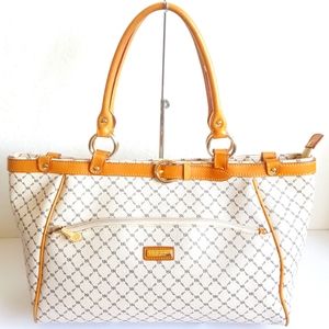 RIONI Italian Leather Canvas Tote Handbag Monogrammed Moda Italia